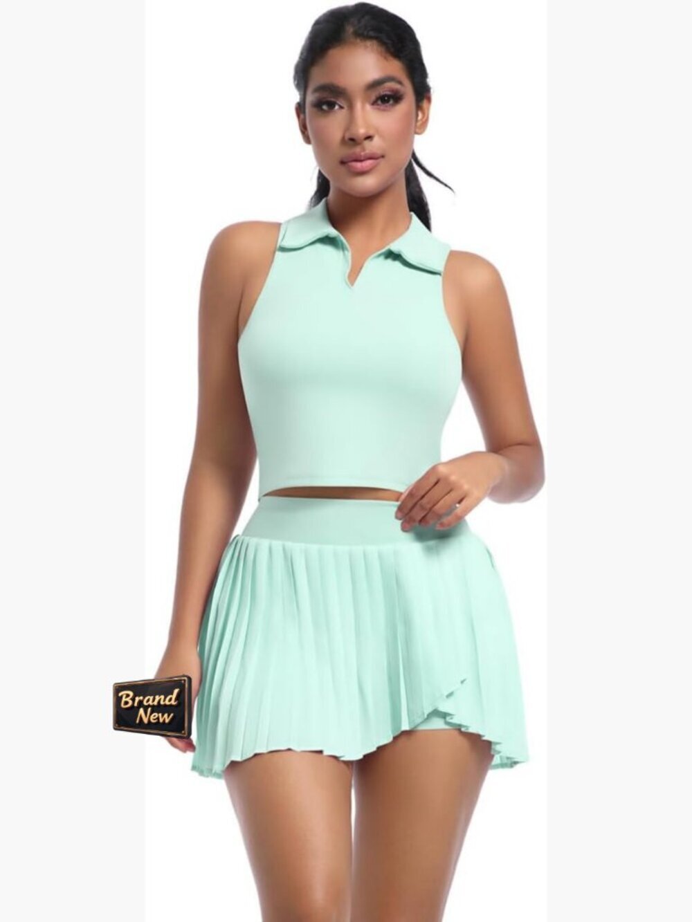 Sleeveless Crop Top & Pleated Skirt Activewear Set